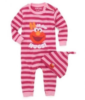Sesame Street Elmo Girl's Pink Coverall Onesie Pajamas and Hat by Hatley (12/18 Months): Clothing