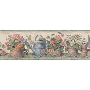 The Wallpaper Company 8 in. x 10 in. Orange and Green Potted Geranium Border Sample WC1280070S