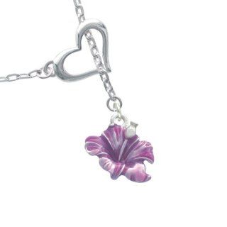 Purple Hibiscus Flower Heart Lariat Charm Necklace: Delight: Jewelry