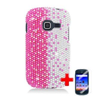 Samsung Galaxy Discover S730g / Galaxy Centura S738c (StraightTalk/Net 10/Tracfone) 2 Piece Snap On Rhinestone/Diamond/Bling Hard Plastic Case Cover, Silver/Pink Half Cover + LCD Clear Screen Saver Protector: Cell Phones & Accessories