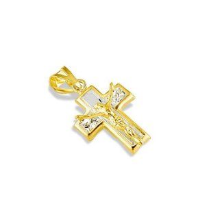 14k Yellow Gold Small CZ Jesus Crucifix Cross Pendant: Jewelry