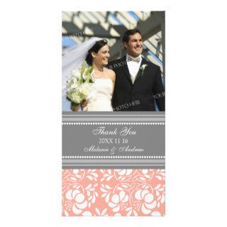 Coral Gray Thank You Wedding Photo Cards