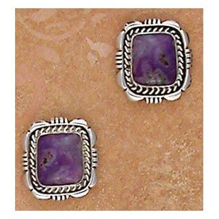 Southwestern Native American Handmade Sugilite and Sterling Silver Square Post Earrings, #TP117: Stud Earrings: Jewelry