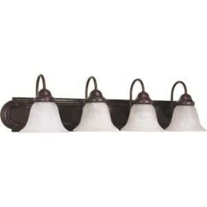 Glomar Ballerina 4 Light Old Bronze Vanity with Alabaster Glass Bell Shades HD 326