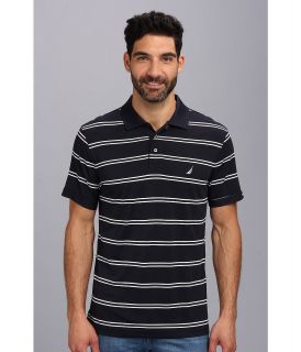 Nautica Stripe Tech S/S Pique Polo Shirt Mens Short Sleeve Pullover (Navy)