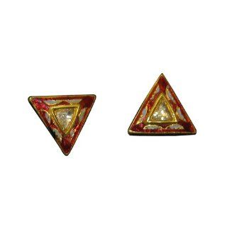 Solid Gold Diamond Enamel Triangle Shape Stud Earring Handmade Jewelry: Jewelry