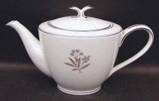 Noritake Bessie Teapot & Lid, Fine China Dinnerware   Blue Flowers,Platinum/Gray