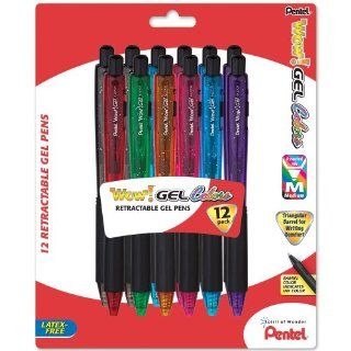 Pentel Wow! Gel Colors Sparkle Retractable Gel Pen, 0.7mm, Medium Line, Assorted Ink, 12 Pack (K437CRBP12M) : Gel Ink Rollerball Pens : Office Products