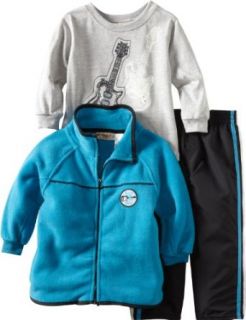 Kids Headquarters Boys 2 7 Winter Fleece Open Front Jacket With Long Sleeve Tee And Pant Set, Blue/Gray, 2T: Clothing