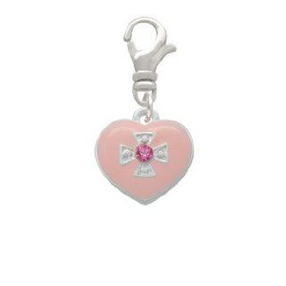 Pink Enamel Heart with Silver Cross and Crystal Clip On Charm [Jewelry]: Delight Jewelry: Jewelry