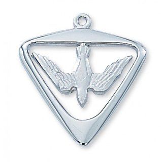 Confirmation Gift Rhodium & Pewter Pendant Necklace Medal RC396RF Holy Spirit 24" Chain and Box: Jewelry