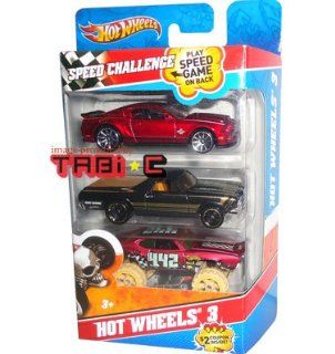 2010 2011 Hot Wheels 3 Pack Cars Speed Challenge '10 FORD SHELBY GT500 SUPER SNAKE (Red), '68 EL CAMINO (Black w/gold stripe), OLDS 442 LIFTED (Satin Red) 