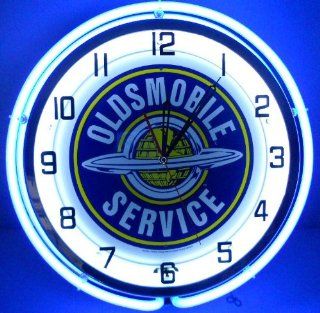Oldsmobile Service 18" Double Light Neon Clock Sign Blue: Home Improvement
