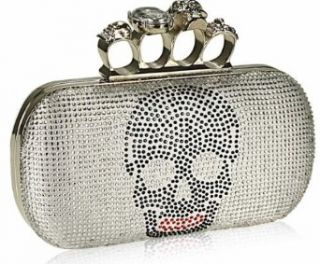 KCMODE Ladies Vintage Silver Skulls Diamante Studs Evening Clutch Bag: Clothing