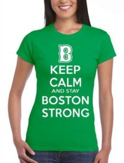 Junior Keep Calm And Stay Boston Strong Green T Shirt Tee: Clothing