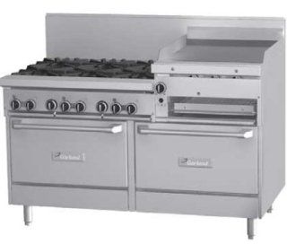 Garland GF60 6R24RR LP 60 in Range w/ 6 Burners & 24 in Raised Right Side Griddle, 2 Oven, LP, Each: Appliances