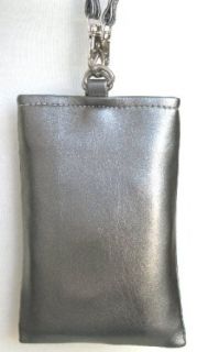 Faux Leather Gadget, iPhone , iPod, Cell Phone, PDA Bag, Case, Purse, Holder, Pouch Long Strap Metallic Silver Steel Pewter Clothing