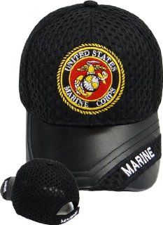 Marines Baseball Cap BLACK Hat with United States U.S. Marine Corp Logo and Leather Bill United States Military Headwear, Semper Fi Spirit 