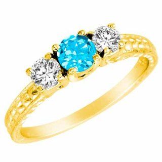 DivaDiamonds C6410DBTDY7 14K Yellow Gold Round 3 Stone Diamond and Blue Topaz Ring with Cobra Design Shank, 0.90 ctw, Size 7: Diva Diamonds: Everything Else