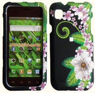 Light Pink Flower with Green Pedal Leaf on Black Snap on Hard Skin Shell Protector Cover Case for Samsung Vibrant T959 + Microfiber Pouch Bag + Case Opener Pick Cell Phones & Accessories