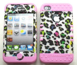 3 IN 1 HYBRID SILICONE COVER FOR APPLE IPHONE 4 4S HARD CASE SOFT LIGHT PINK RUBBER SKIN LEOPARD XPK TE448 H KOOL KASE ROCKER CELL PHONE ACCESSORY EXCLUSIVE BY MANDMWIRELESS: Cell Phones & Accessories