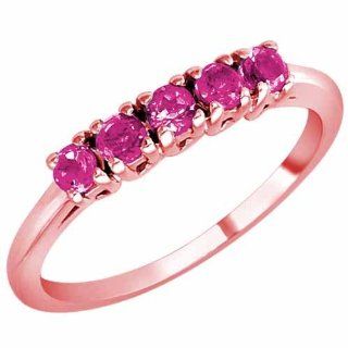 DivaDiamonds 5SPS050R8 14K Rose Gold Round 5 Stone Pink Sapphire Band Ring   Size 8: Diva Diamonds: Everything Else