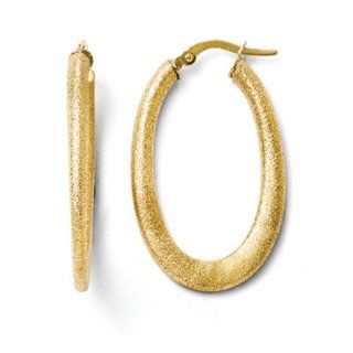 10k Yellow gold Leslie's Laser Cut Finish Tappered Oval Hinged Hoop Earrings Jewelry