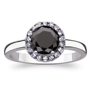 Sterling Silver Black & White Cubic Zirconia CZ Halo Ring Jewelry
