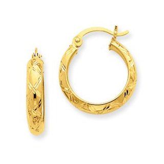 14k Yellow Gold Diamond Cut 5/8 Inch Circular Beautiful Hoop Earrings: Jewelry