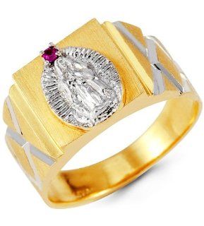 Mens 14k Yellow White Gold Religious Purple CZ Ring: Jewelry