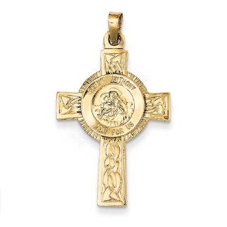 14k Yellow Gold Cross with St Anthony Medal Pendant. Metal Wt  2.17g: Jewelry