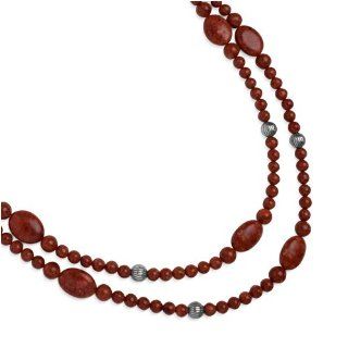 Sterling Silver Red Sponge Coral Extra Long Beaded Necklace: Strand Necklaces: Jewelry