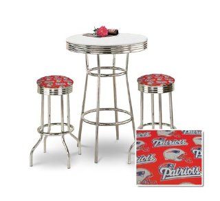 36" Tall Chrome Bar Table & 2 New England Patriots NFL Fabric Seat Barstools   Home Bars