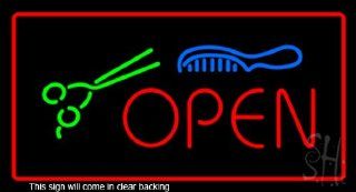 Open Scissor and Comb Clear Backing Neon Sign 20" Tall x 37" Wide : Business And Store Signs : Office Products
