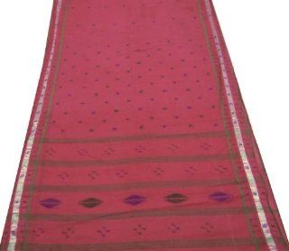 Indian Bridal Saree Vintage Fabric Pure Cotton Curtain Drape Weaving Work Women Dress Wrap Red Sari Used Sewing Fabric 5yard