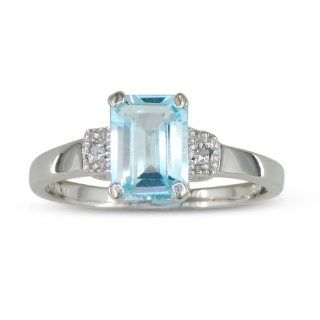 Sterling Silver Emerald Cut blue topaz and Diamond Ring (1 3/4 cttw) Jewelry