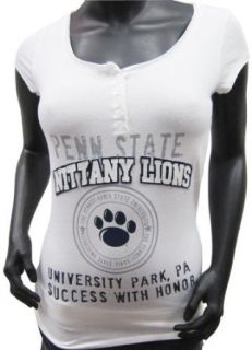 Penn State Nittany Lions Women's Team Motto Button Up White Henley T shirt: Sports & Outdoors