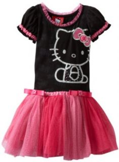 Hello Kitty Girls 2 6x HK Dress With Button On Bow, Black, 3T: Playwear Dresses: Clothing
