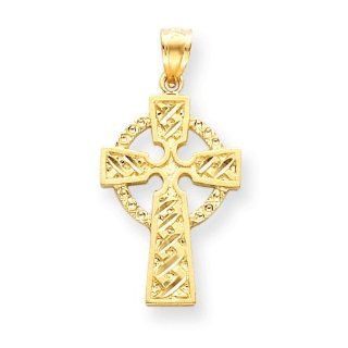 14k Gold Diamond cut Celtic Cross Pendant: Jewelry