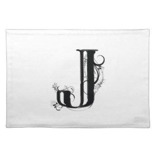 Black and White Floral Typeface  – Letter J Place Mats