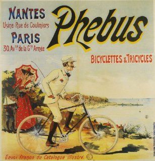 Bicycle Bike Cycles Phebus Beach Bicyclettes Tricycles French France 23" X 24" Size Vintage Poster Reproduction   Prints