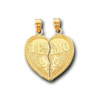 14K Solid Yellow Gold Te Amo Heart Split Charm Pendant: IceNGold: Jewelry