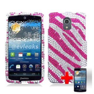 Pantech Discover P9090 (AT&T) 2 Piece Rhinestone/Diamond/Bling Case Cover, Pink Silver Zebra Tiger Pattern + LCD Clear Screen Saver Protector: Cell Phones & Accessories