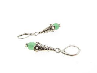 Orchid Cove Handcrafted Green Aventurine Gem Stone Earrings with Antique Finished Pewter Beads and Hypoallergenic Stainless Steel Earwires: Dangle Earrings: Jewelry