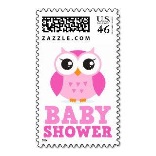 Cute pink owl cartoon character girl baby shower postage stamp