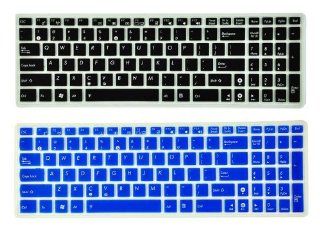 BOMAN 2 Pack  Translucent Silicone Laptop Keyboard Skin Cover Protector for ASUS N50 N51 N53J K50 K51 F50 X5X X5DC X5D A52N61VG M60 F61 X61 X66 F70 K70 N70 N73 A72 A53 K53 A52J N53S X53 A52J N73J N61J K52J US (BLACK & BLUE): Computers & Accessories