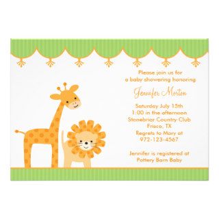 Giraffe and Lion (Green) Baby Shower Invitations