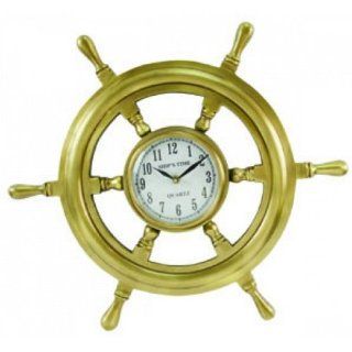 Antique Solid Brass Ship Wheel Clock 18"   Nautical Decor   Nautical Home Decoration: Toys & Games