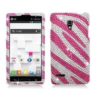 Aimo LGP769PCLDI686 Dazzling Diamond Bling Case for Optimus L9   Retail Packaging   Zebra Hot Pink/White: Cell Phones & Accessories