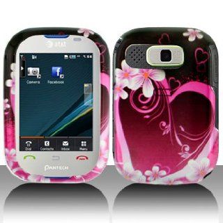 Purple Heart with Flower Snap on Hard Skin Shell Protector Faceplate Cover Case for Pantech Pursuit P9020 + Microfiber Pouch Bag + Case Opener Pick Cell Phones & Accessories